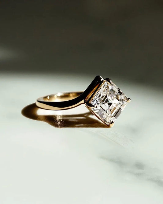 Asscher 3.50ct Lab Grown Diamond Ring Solitaire Forever One Ring Unique Bridal Proposal Ring