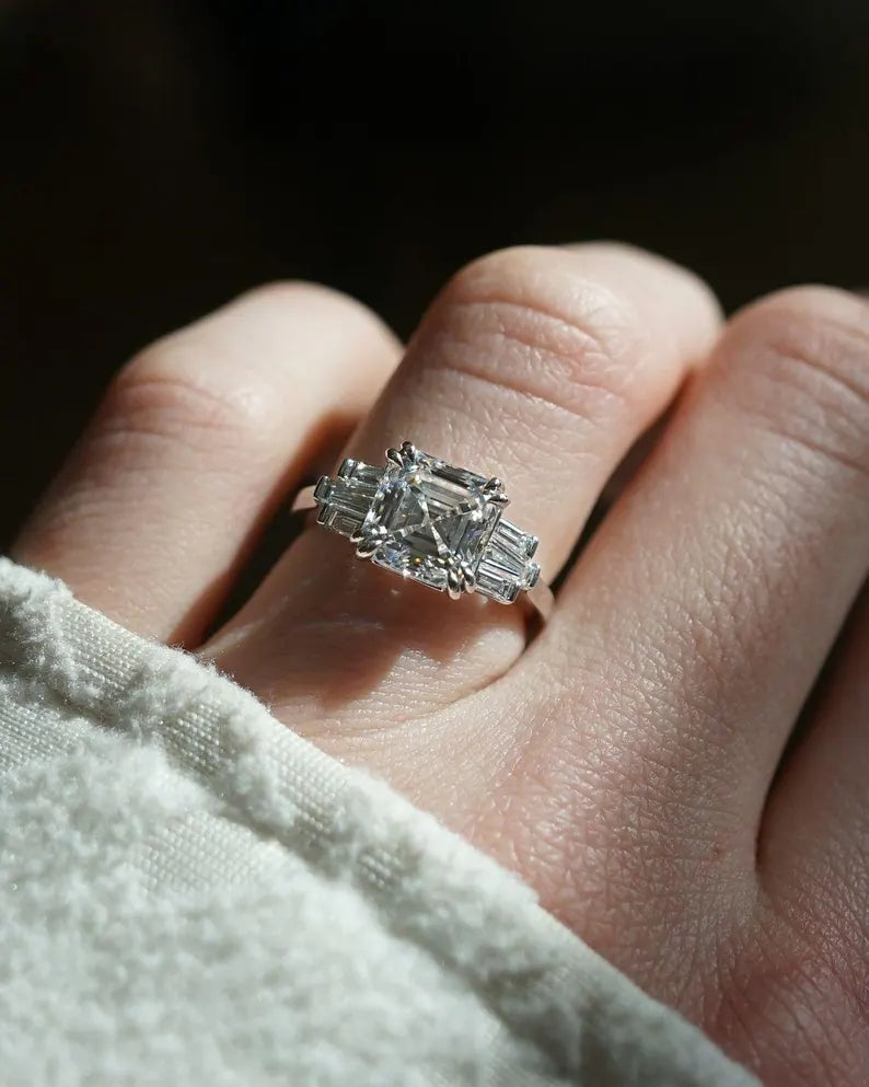 Asscher 4.50tcw Lab Diamond Ring Double Prong Classic Anniversary Forever Classic Ring