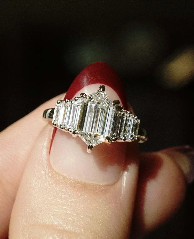 1.80ct Elongated Hexagon Diamond Lab Grown Diamond Ring Luxurious Engagement Ring and Wedding ring Anniversary Gift Lab Diamond Ring for Her (Copy)