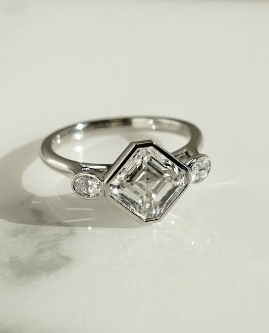 Asscher 2.80tcw Lab Grown Diamond Ring Full Bezel Promise Ring Classic Wedding Ring