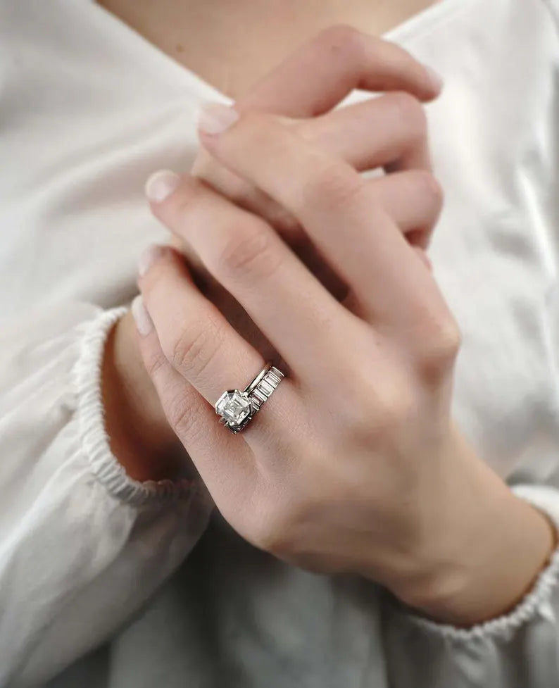 Asscher 1.5ct Lab Grown Diamond Ring Half bezel Forever One Ring Gifts for Girlfriend Custom Made