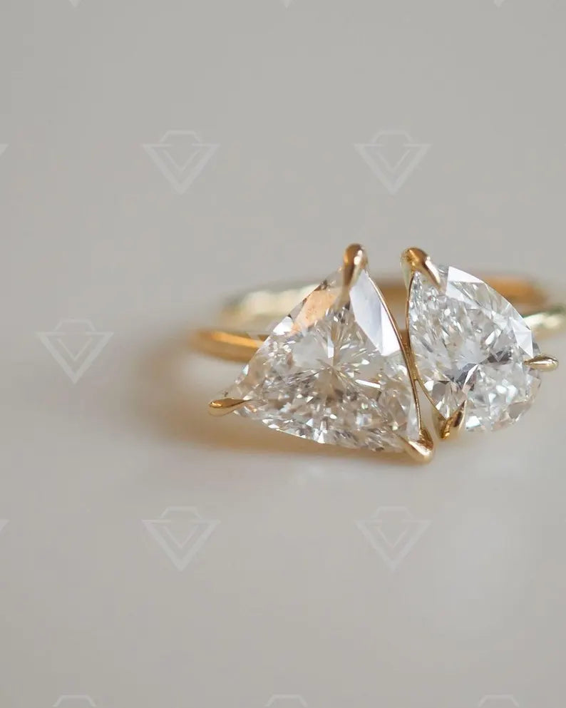 2.5tcw Pear & Trillion Lab Grown Diamond Toi et Moi Ring For Engagement ring wedding anniversary gift to her