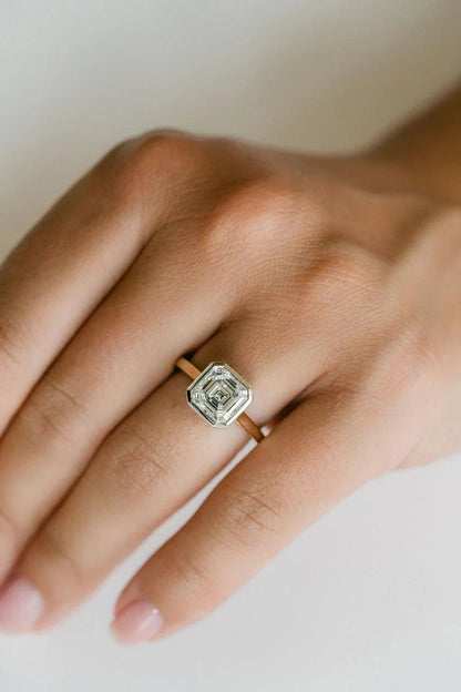 Square Emerald 2.50ct Lab Diamond Two Tone Ring Full Bezel Anniversary Ring Single Diamond Ring Promise Ring Birthday Gift