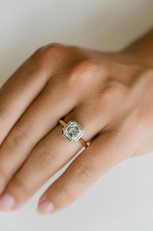 Square Emerald 2.50ct Lab Diamond Two Tone Ring Full Bezel Anniversary Ring Single Diamond Ring Promise Ring Birthday Gift