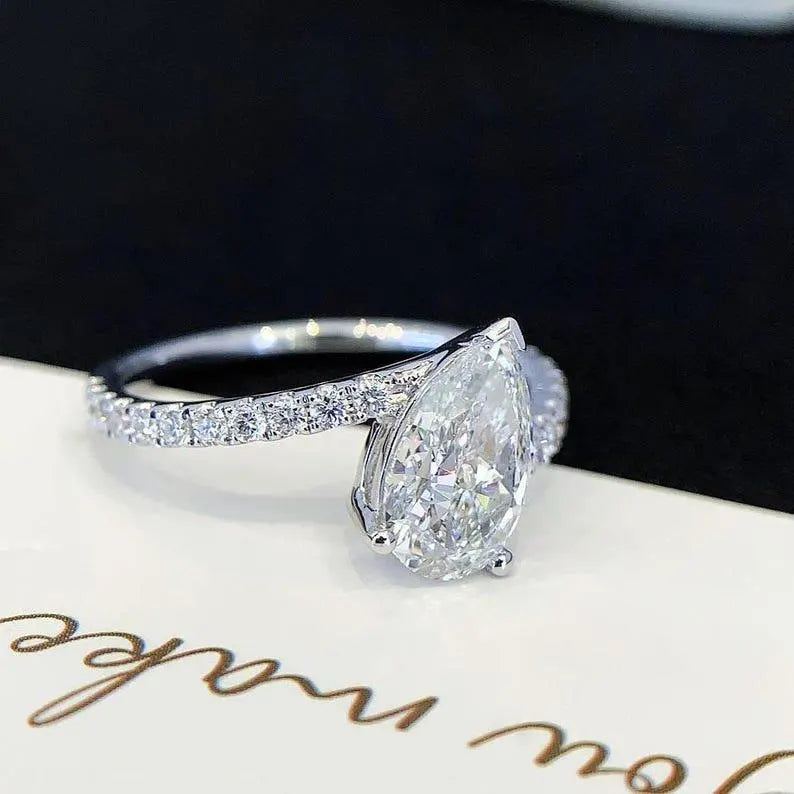 Pear 2.00ct Lab Diamond Bypass Basket Engagement Ring