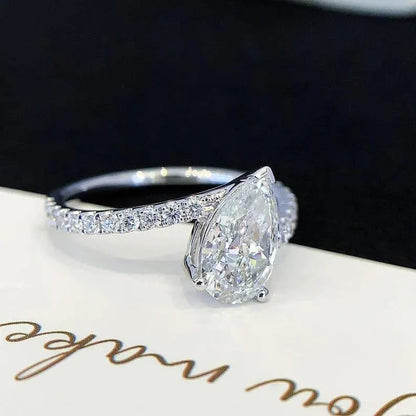 Pear 2.00ct Lab Diamond Bypass Basket Engagement Ring