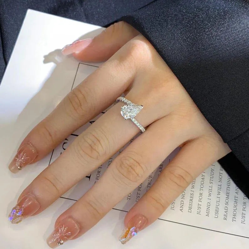 Pear 2.00ct Lab Diamond Bypass Basket Engagement Ring