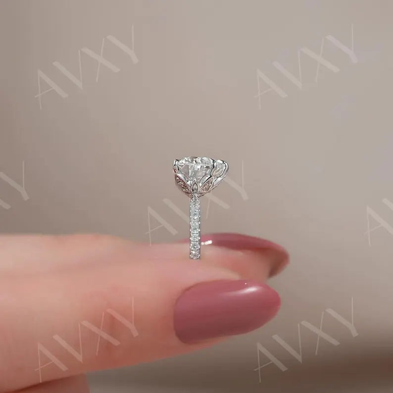 Heart 3.00CT Lab Grown Diamond Hidden Halo With Pave Band Engagement Ring Promise Ring Gift For Newlyweds Mother Gift Diamond Ring