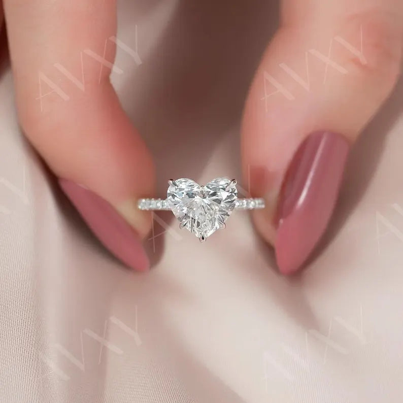 Heart 3.00CT Lab Grown Diamond Hidden Halo With Pave Band Engagement Ring Promise Ring Gift For Newlyweds Mother Gift Diamond Ring