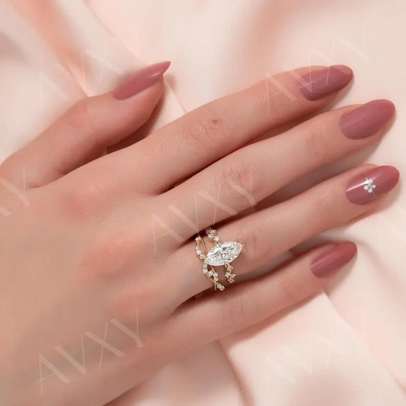 Marquise 3.00CT Lab Grown Diamond With Twisted Pave Band Engagement Ring Promise Ring Forever One Ring Gifts for Girlfriend Ring For Her