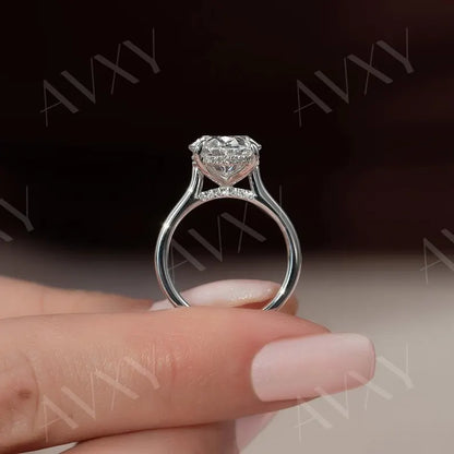 Oval 2.00CT Lab Grown Diamond Double Hidden Halo Solitaire Engagement Ring Birthday Gift Ring Custom Made Ring For Her Gift For Mom