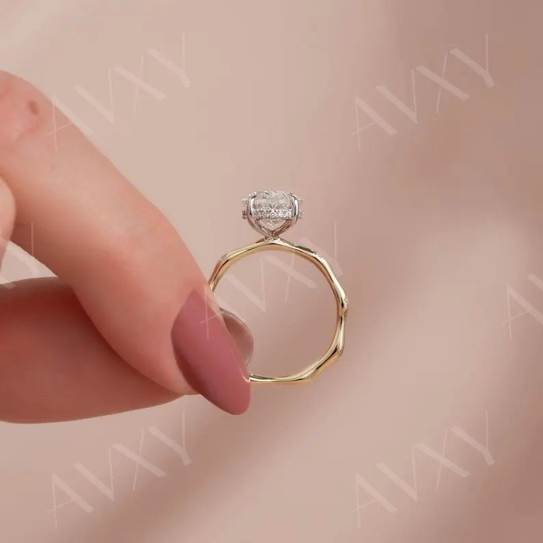 Oval 3.00CT Lab Grown Diamond Hidden Halo Solitaire Engagement Ring Promise Ring Proposal Ring Diamond Ring for Her