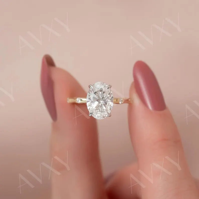 Oval 3.00CT Lab Grown Diamond Hidden Halo Solitaire Engagement Ring Promise Ring Proposal Ring Diamond Ring for Her