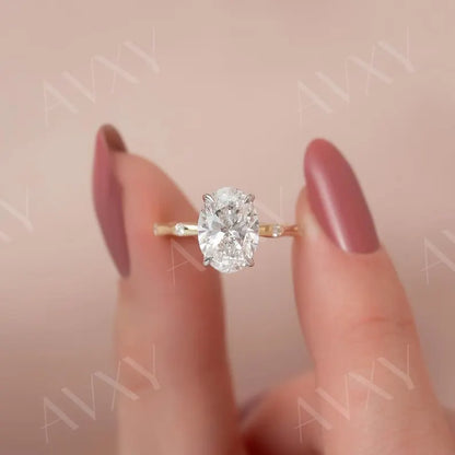 Oval 3.00CT Lab Grown Diamond Hidden Halo Solitaire Engagement Ring Promise Ring Proposal Ring Diamond Ring for Her