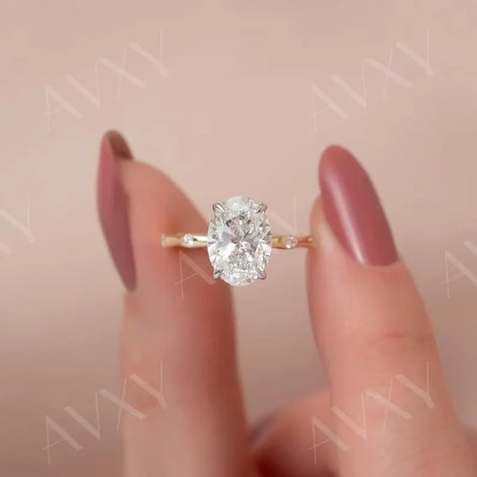 Oval 3.00CT Lab Grown Diamond Hidden Halo Solitaire Engagement Ring Promise Ring Proposal Ring Diamond Ring for Her