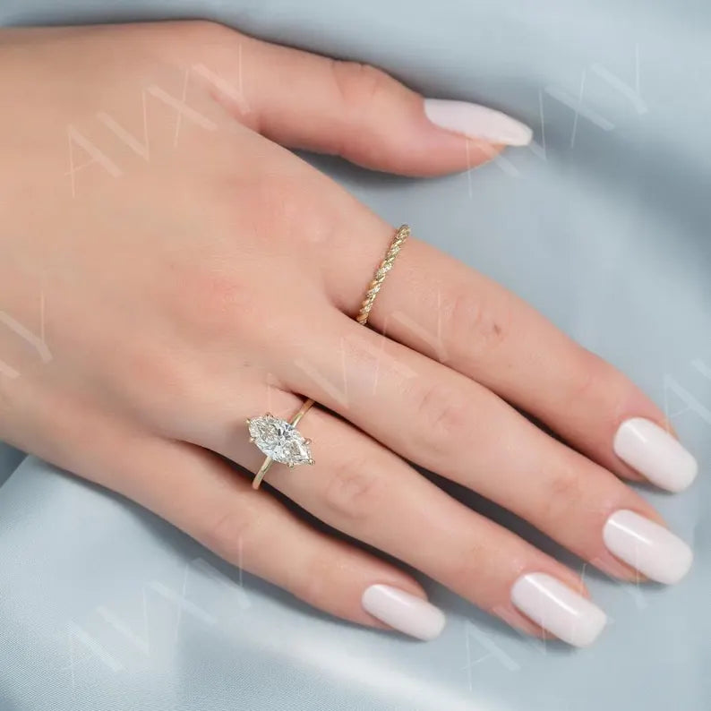 Marquise 3.00CT Lab Grown Diamond Hidden Halo Solitaire Engagement Ring Proposal Ring Forever One Ring Hidden Halo Diamond Ring Gift For Mom