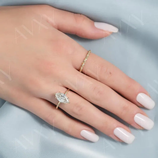 Marquise 3.00CT Lab Grown Diamond Hidden Halo Solitaire Engagement Ring Proposal Ring Forever One Ring Hidden Halo Diamond Ring Gift For Mom