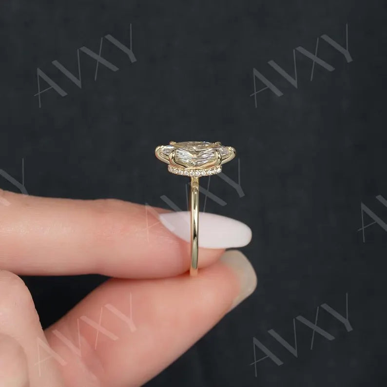 Marquise 3.00CT Lab Grown Diamond Hidden Halo Solitaire Engagement Ring Proposal Ring Forever One Ring Hidden Halo Diamond Ring Gift For Mom