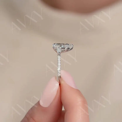 Pear 2.50CT Lab Grown Diamond Pave Band Engagement Ring Promise Ring for Her Anniversary Gift Bridal Ring Unique Diamond Ring For Wife