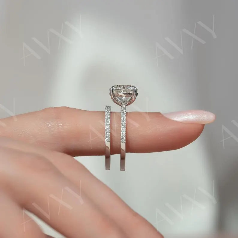 Round 2.00CT Lab Grown Diamond Pave Band Engagement Ring Promise Ring Proposal Ring Lab Created Diamond Anniversary Ring For Her