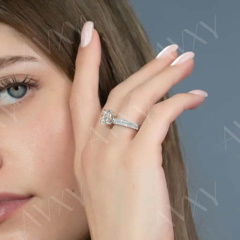 Round 2.00CT Lab Grown Diamond Pave Band Engagement Ring Promise Ring Proposal Ring Lab Created Diamond Anniversary Ring For Her