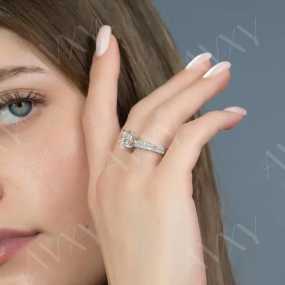 Round 2.00CT Lab Grown Diamond Pave Band Engagement Ring Promise Ring Proposal Ring Lab Created Diamond Anniversary Ring For Her