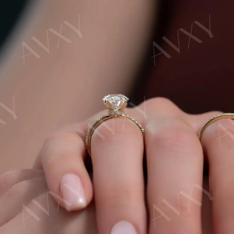 Oval 2.00CT Lab Grown Diamond Hidden Halo With Pave Band Engagement Ring Anniversary Gift Wedding Ring Lab Created Diamond Ring for Wife