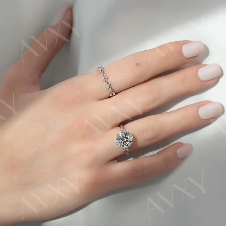 Round 2.00CT Lab Grown Diamond Twisted Band Hidden Halo Engagement Ring Unique Bridal Jewelry Custom Made Ring For Wife And Gift For Mother