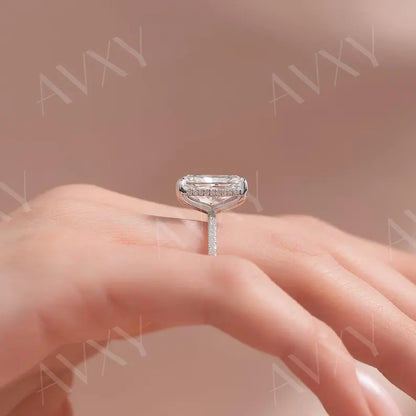 Radiant 2.50CT Lab Grown Diamond Hidden Halo With Pave Band Engagement Ring Promise Ring for Her Solitaire Ring Custom Made Ring For Her