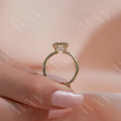 Princess 1.00CT Lab Grown Diamond Half Bezel Engagement Ring Forever classic Ring Custom Made Ring Diamond jewelry For Women