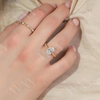 2.0CT Oval Lab Grown Diamond Hidden Halo Engagement Ring IGI Certified