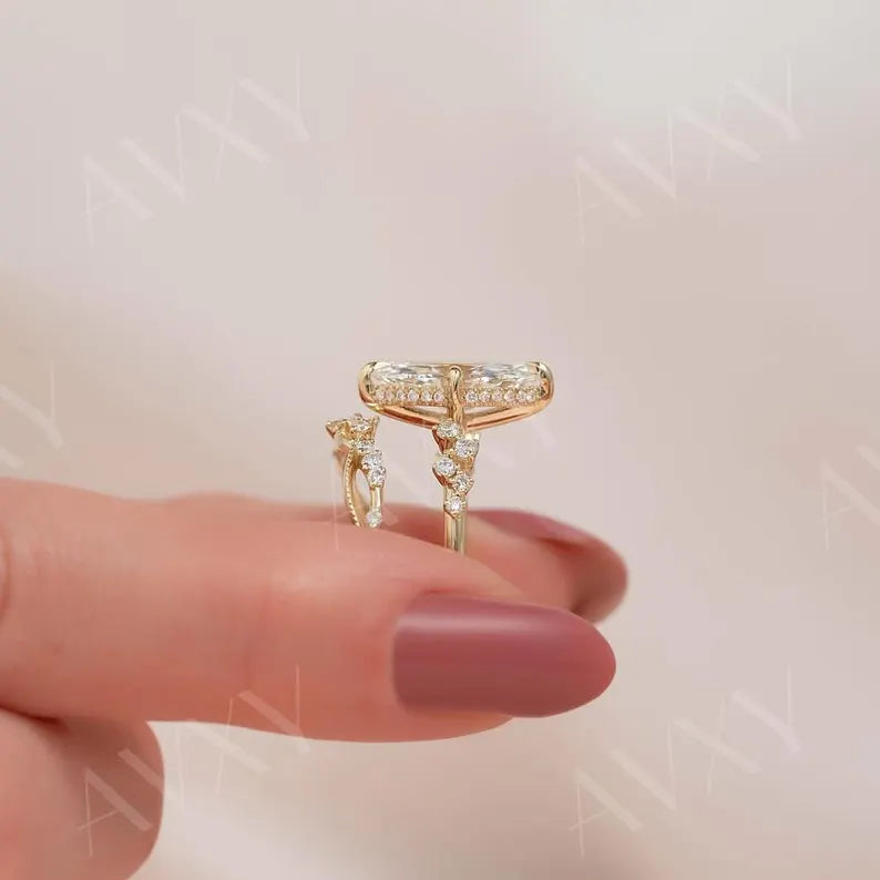 Marquise 3.00CT Lab Grown Diamond With Twisted Pave Band Engagement Ring Promise Ring Forever One Ring Gifts for Girlfriend Ring For Her