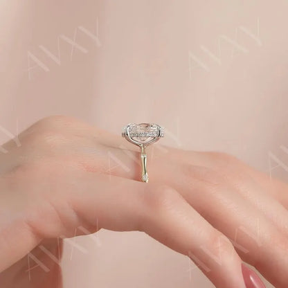 Oval 3.00CT Lab Grown Diamond Hidden Halo Solitaire Engagement Ring Promise Ring Proposal Ring Diamond Ring for Her