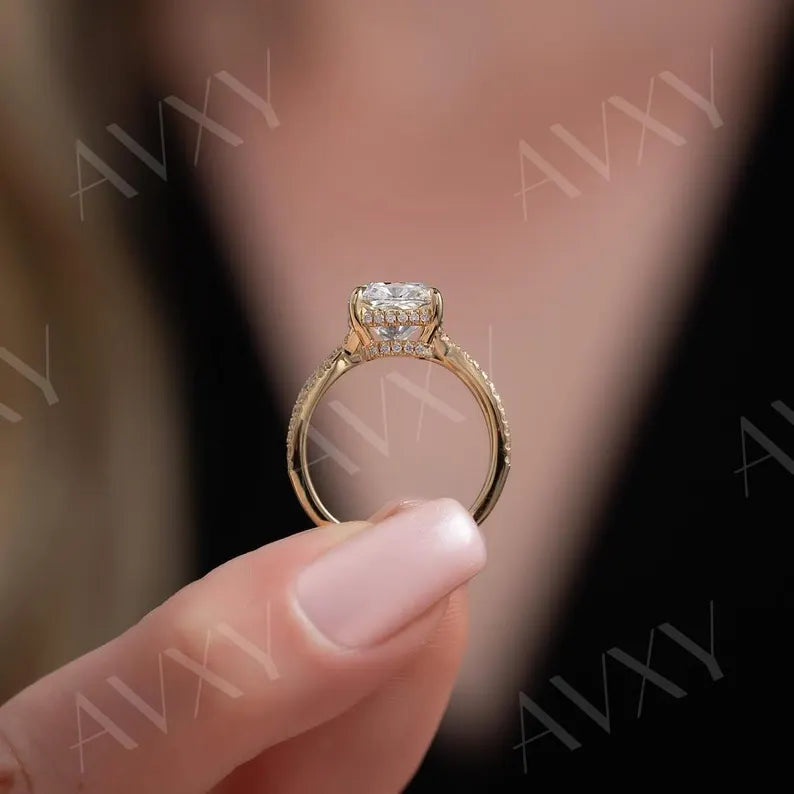 Cushion 1.50CT Lab Grown Diamond Twisted pave Band Engagement Ring Wedding Ring Bridal Jewelry Unique Proposal Ring For Her