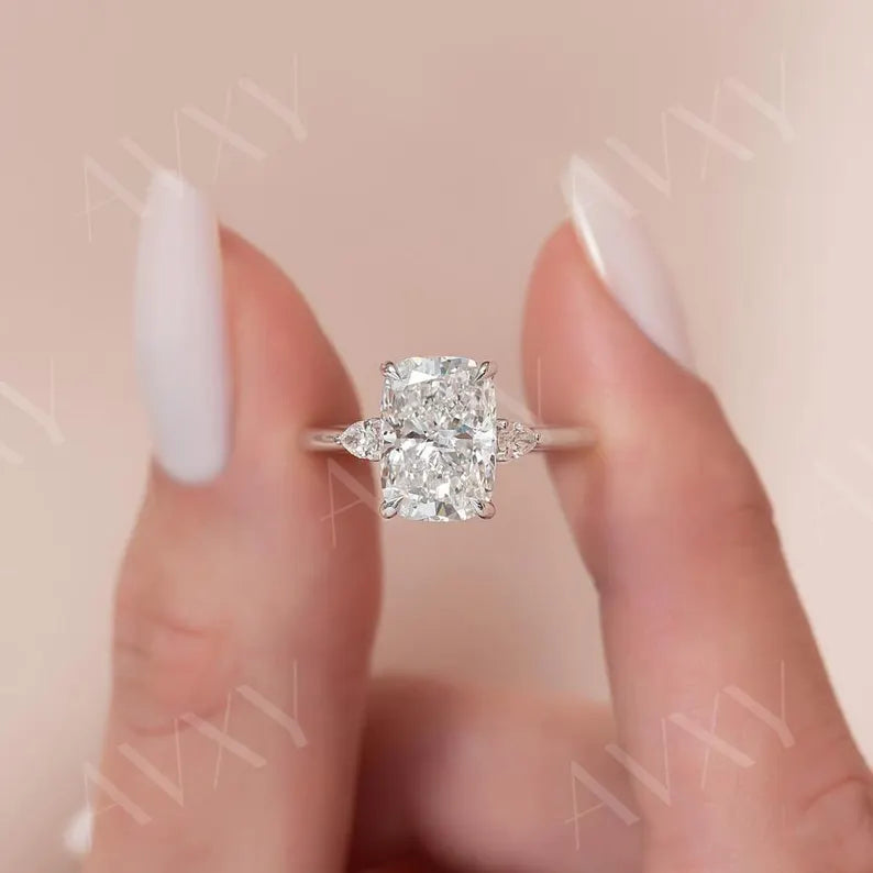 Cushion 3.00CT Lab Grown Diamond Cathedral Shank Engagement Ring Diamond Ring for Her Wedding Ring Lab Created Diamond Ring for Mother