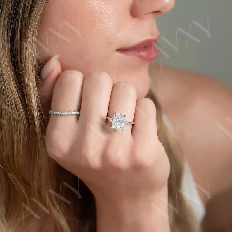 Cushion 3.00CT Lab Grown Diamond Cathedral Shank Engagement Ring Diamond Ring for Her Wedding Ring Lab Created Diamond Ring for Mother