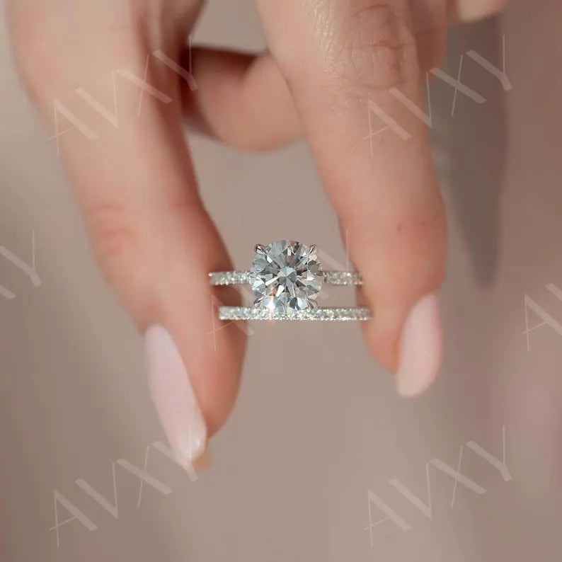 Round 2.00CT Lab Grown Diamond Pave Band Engagement Ring Promise Ring Proposal Ring Lab Created Diamond Anniversary Ring For Her