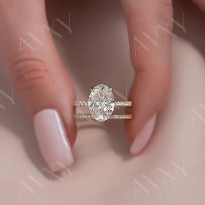 Oval 2.00CT Lab Grown Diamond Hidden Halo With Pave Band Engagement Ring Anniversary Gift Wedding Ring Lab Created Diamond Ring for Wife