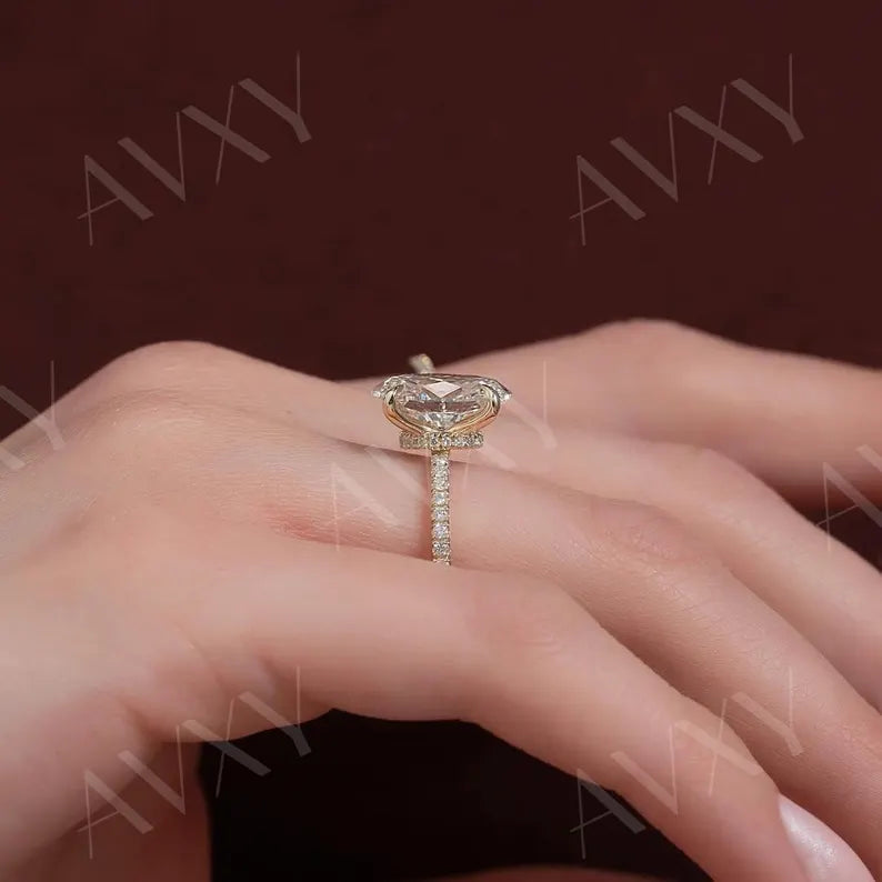 Oval 2.00CT Lab Grown Diamond Hidden Halo With Pave Band Engagement Ring Anniversary Gift Wedding Ring Lab Created Diamond Ring for Wife