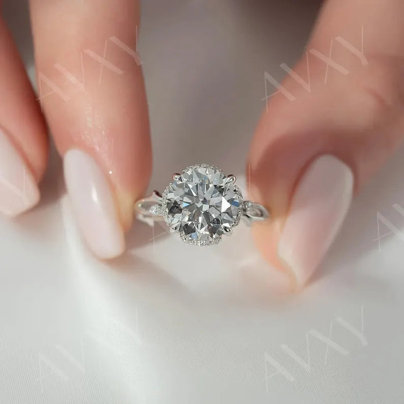 Round 2.00CT Lab Grown Diamond Twisted Band Hidden Halo Engagement Ring Unique Bridal Jewelry Custom Made Ring For Wife And Gift For Mother