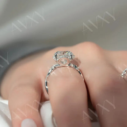 Round 2.00CT Lab Grown Diamond Twisted Band Hidden Halo Engagement Ring Unique Bridal Jewelry Custom Made Ring For Wife And Gift For Mother