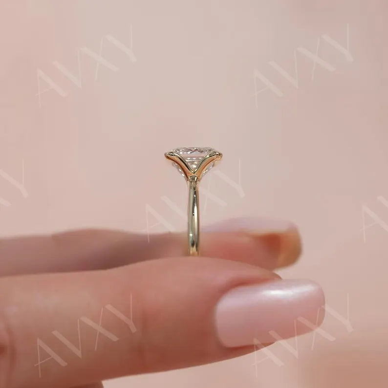 Princess 1.00CT Lab Grown Diamond Half Bezel Engagement Ring Forever classic Ring Custom Made Ring Diamond jewelry For Women