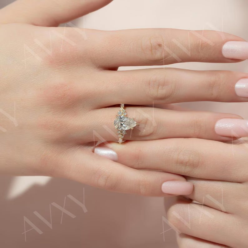 Pear 2.5CT Lab Grown Diamond Hidden Halo Engagement Ring Gifts for Girlfriend Custom Made Ring For Birthday Gift Ring