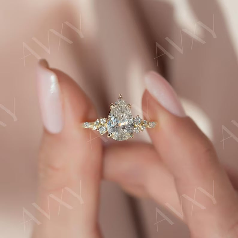 Pear 2.5CT Lab Grown Diamond Hidden Halo Engagement Ring Gifts for Girlfriend Custom Made Ring For Birthday Gift Ring