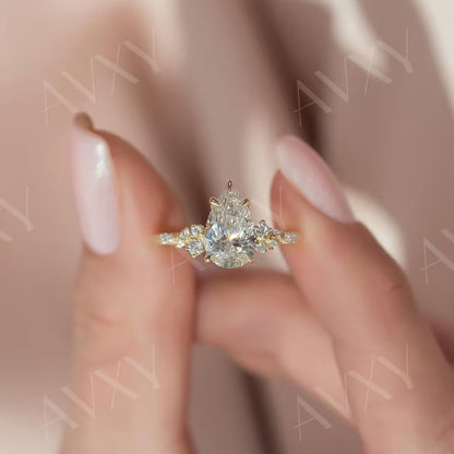 Pear 2.5CT Lab Grown Diamond Hidden Halo Engagement Ring Gifts for Girlfriend Custom Made Ring For Birthday Gift Ring