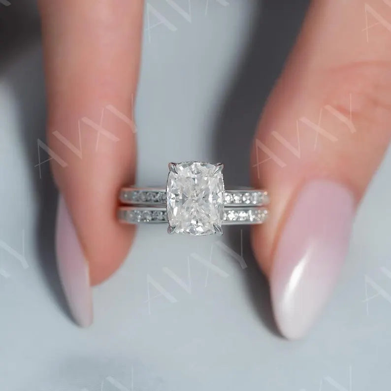 2.0ct Cushion Lab Grown Diamond Hidden Halo With Double Pave Band Engagement Ring Anniversary Ring Gift For Girlfriend