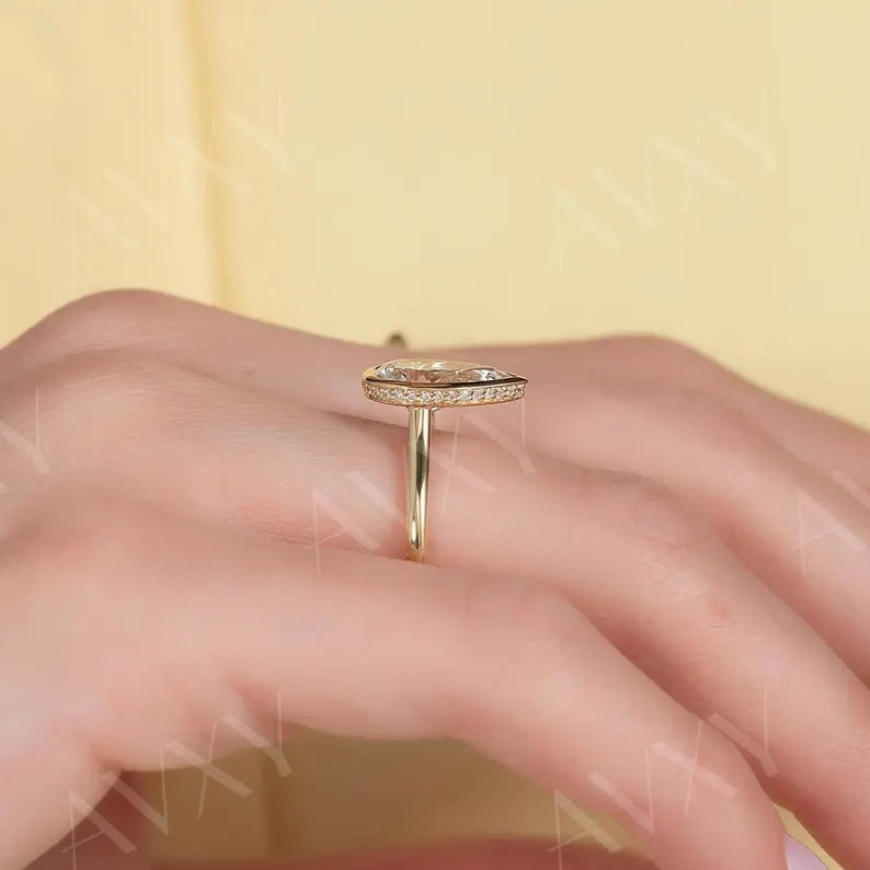 2.00CT Pear Lab Grown Diamond Hidden Halo Solitaire Engagement Ring Birthday Ring Gift For Women Forever One Diamond Ring