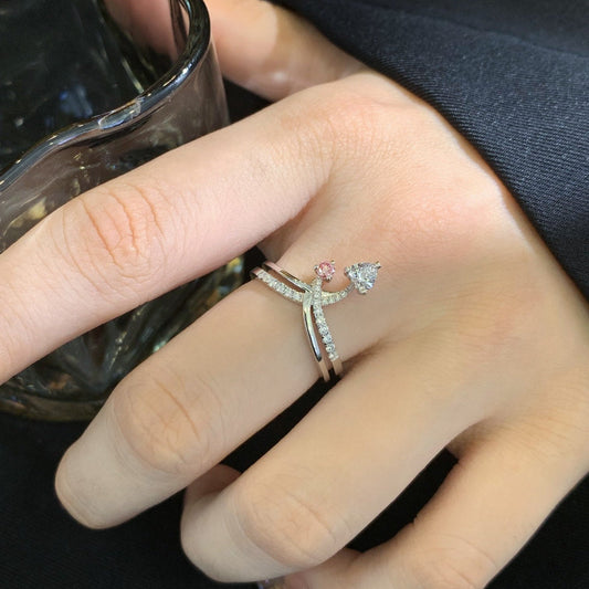 1.20TCW Heart & Fancy Round Lab Grown Diamond Engagement Ring | Toi Et Moi Double Band Setting | IGI Certified