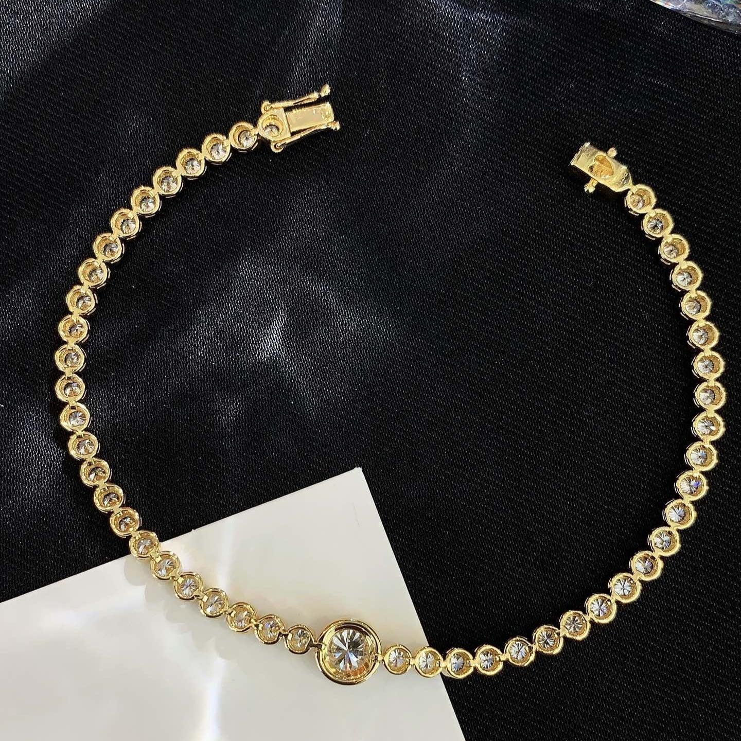 Luxury 6.50tcw Lab Diamond Tennis Bracelet | Yellow Gold | Bezel Design | IGI Certified 