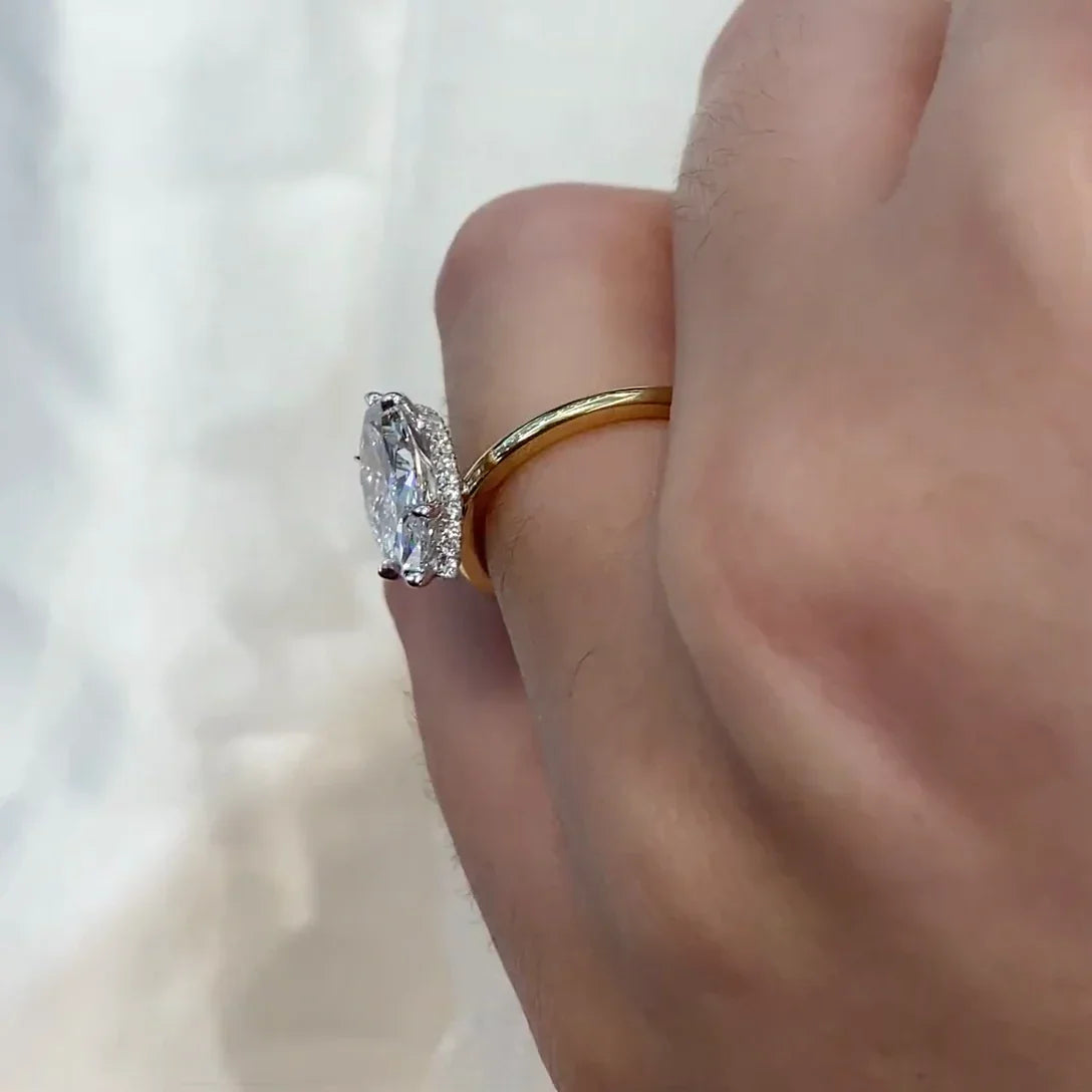 IGI Certified 2.00 CT Marquise Lab Grown Diamond Engagement Ring | Solitaire Hidden Halo Ring | Bridal Wedding Ring | Promise Ring | Luxury Gift for Her
